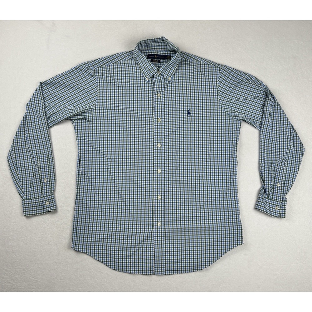Ralph Lauren Classic Fit Performance Button Down Shirt Blue Green Plaid Size M